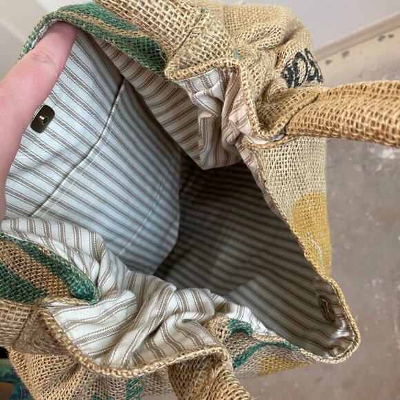 Upcycled Coffee Sack Burlap Tote Purse Lined - Picture 6 of 10